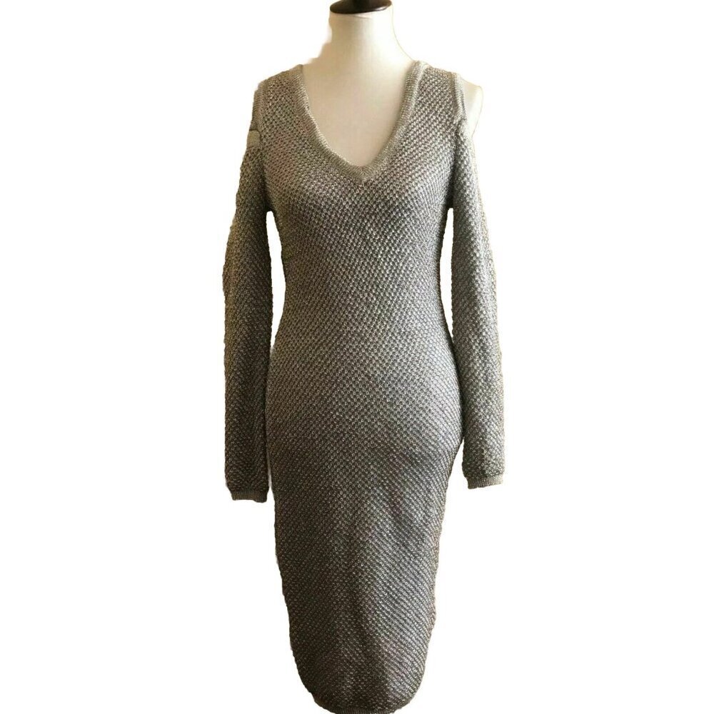 WOW Couture Women’s Gold Metallic Cold Shoulder Bodycon Sheath Dress Size S - Picture 3 of 11